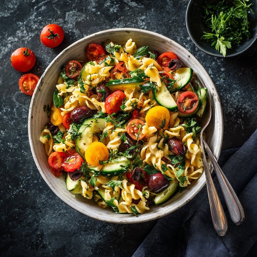 Mediterraner Nudelsalat Mit Gurken