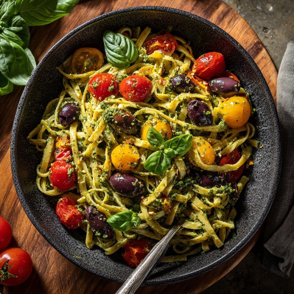 Mediterraner Nudelsalat Mit Pesto