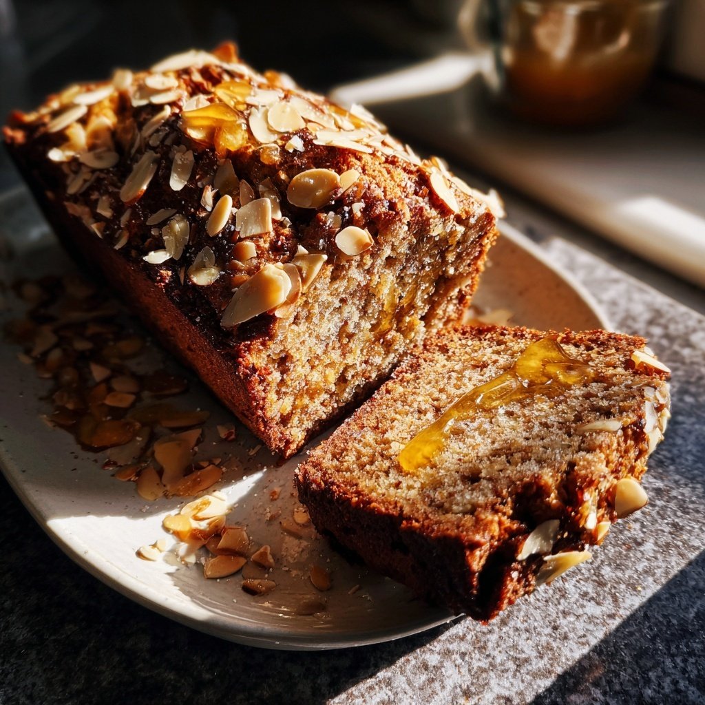 Bananenbrot mit Mandelstückchen und Honig