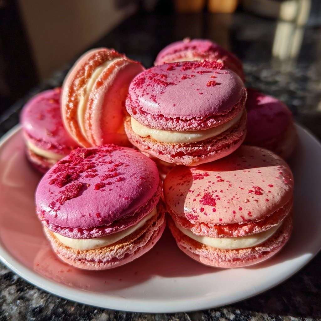 Valentins-Macarons rosa und rot