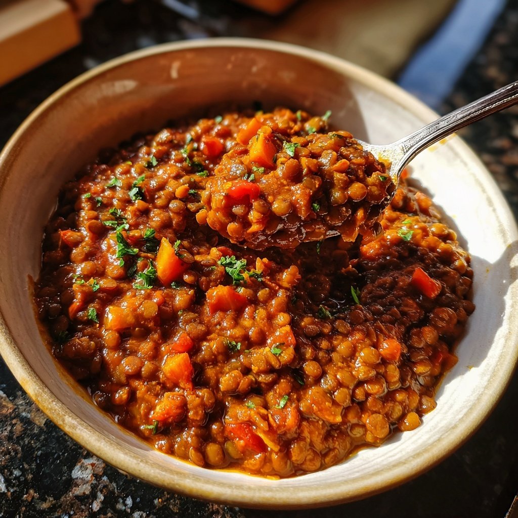 Abendessen vegetarisch mit Linsensauce
