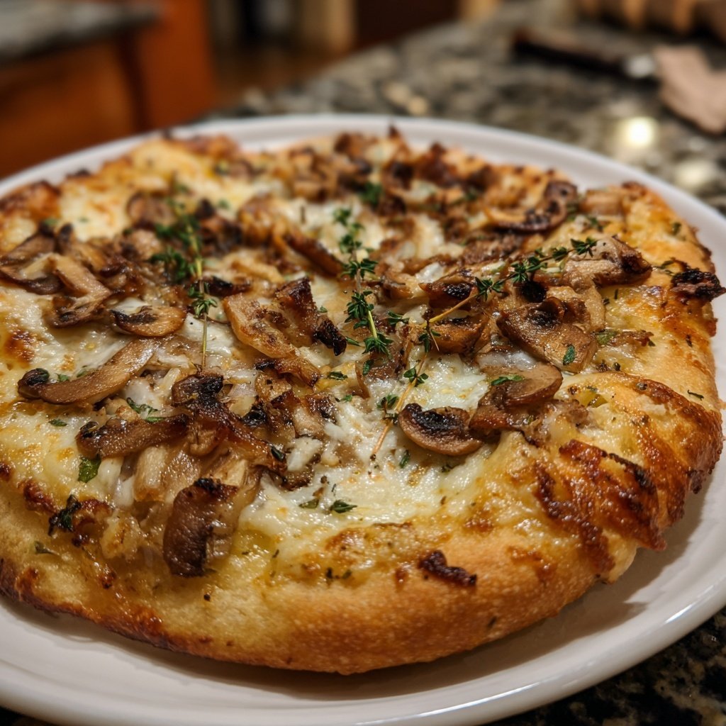 Pizza mit Pilzen und Thymian