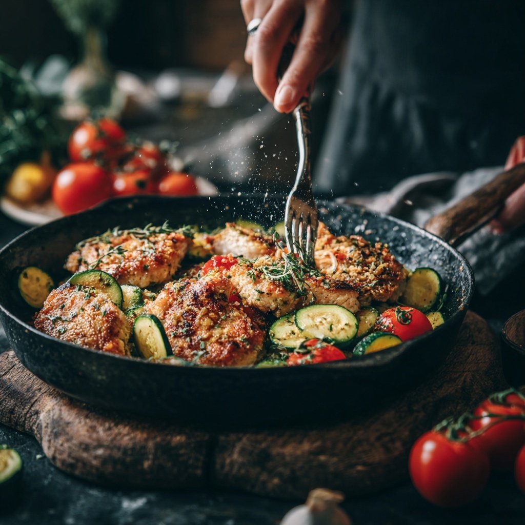 Kalorienarme Hähnchenpfanne Mit Zucchini Und Tomaten